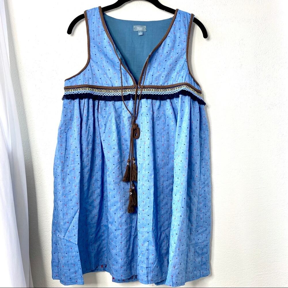 Vizio USA Boho Embroidered Fringe Tunic Size Small